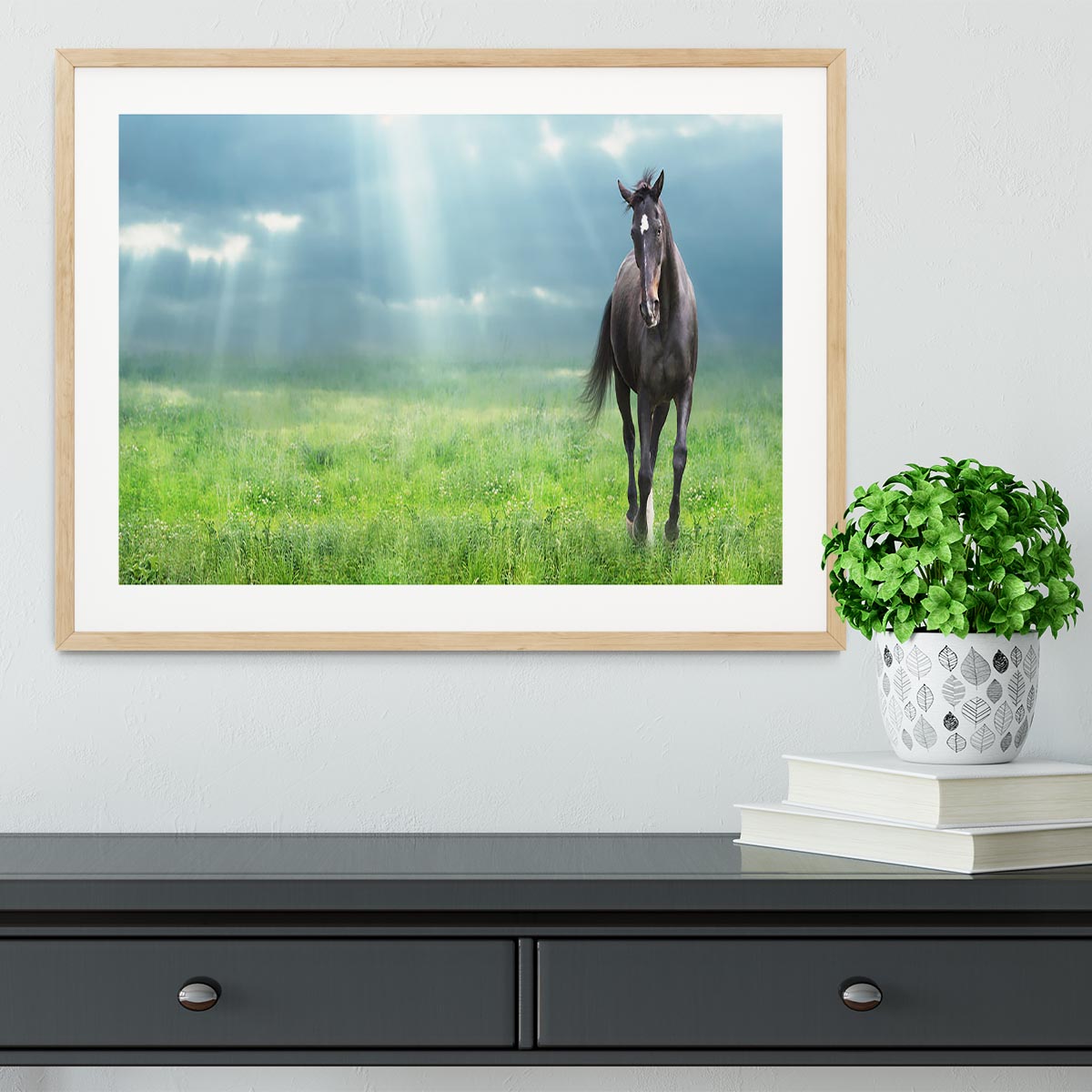 Black horse running Framed Print - Canvas Art Rocks - 3
