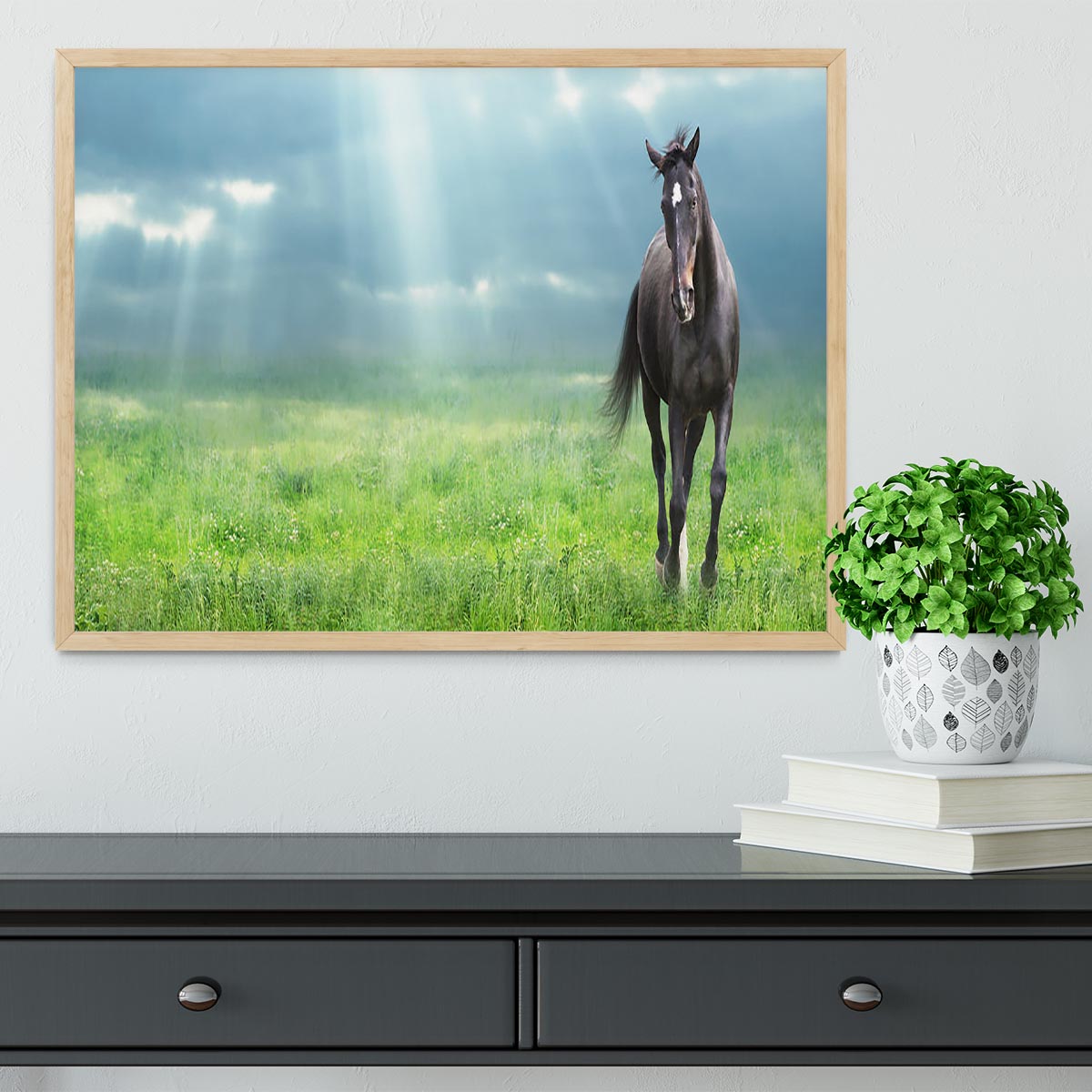 Black horse running Framed Print - Canvas Art Rocks - 4