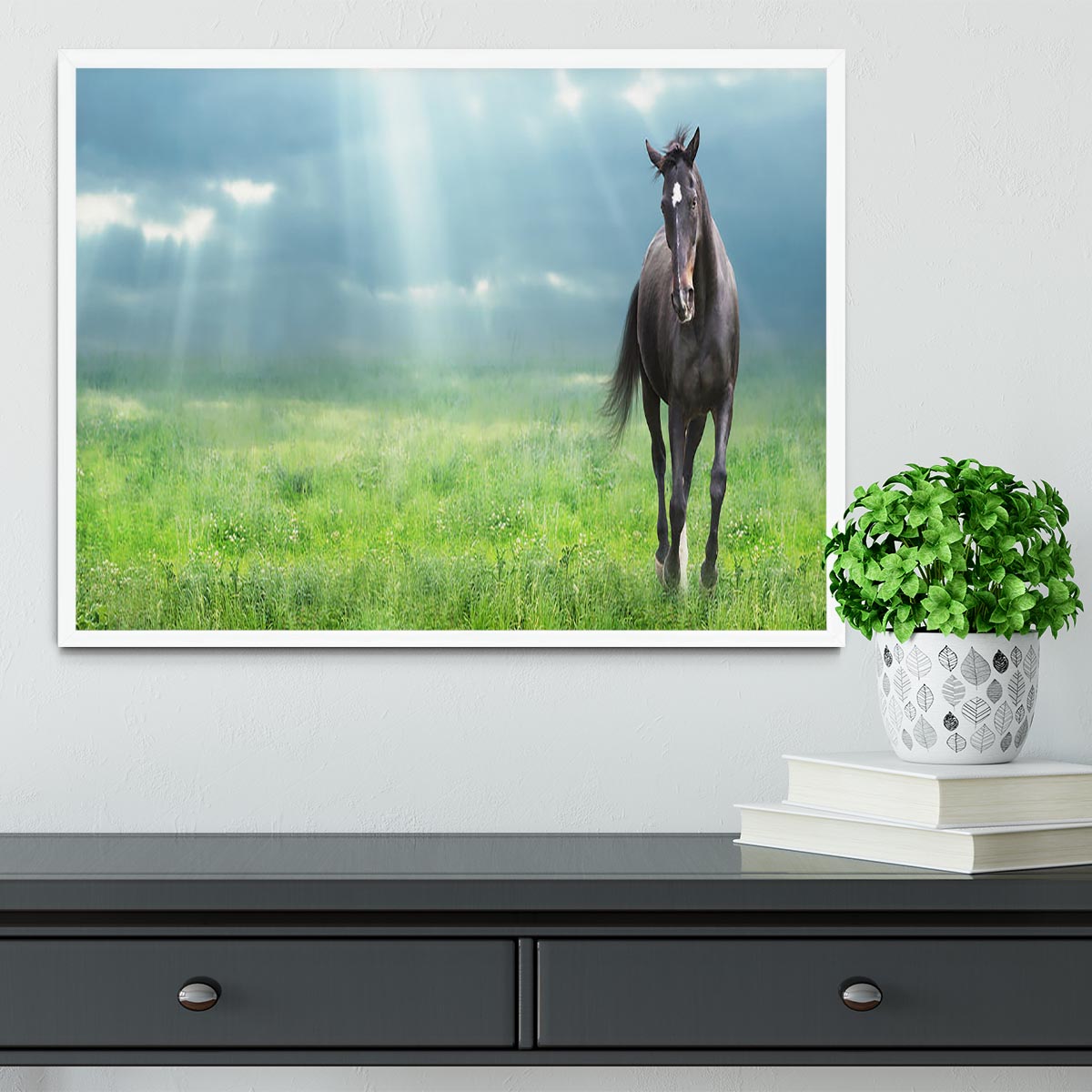 Black horse running Framed Print - Canvas Art Rocks -6