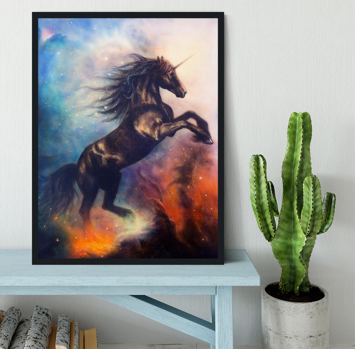 Black unicorn dancing in space Framed Print - Canvas Art Rocks - 2