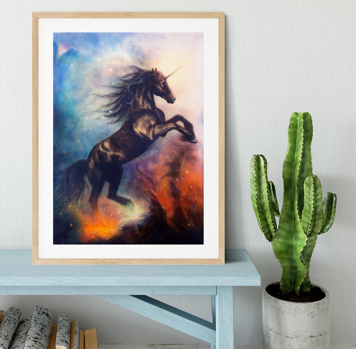 Black unicorn dancing in space Framed Print - Canvas Art Rocks - 3
