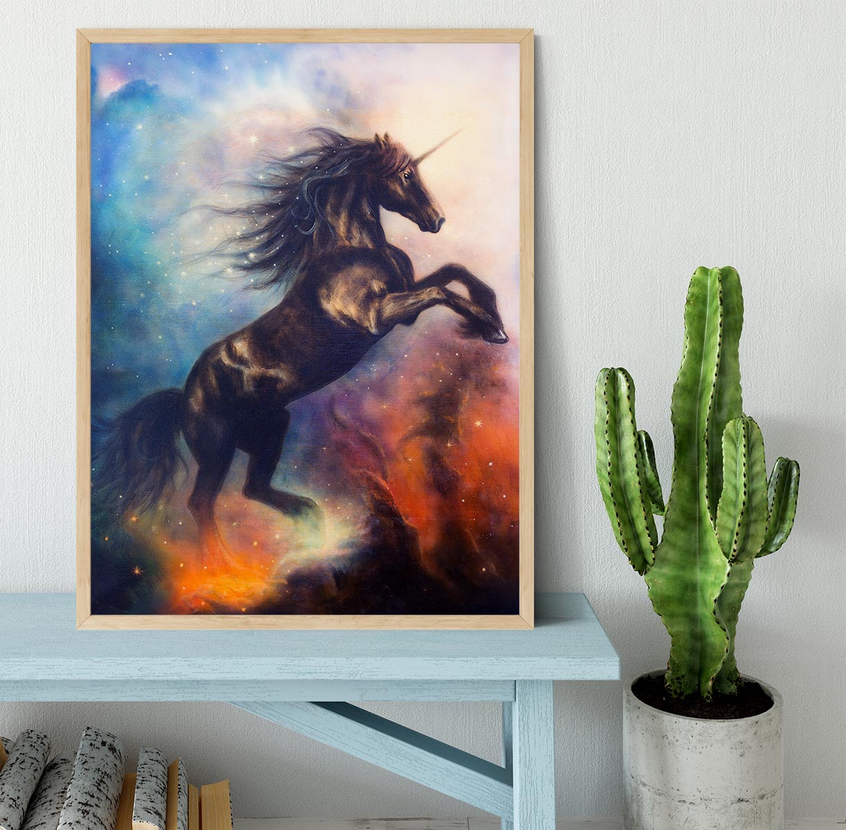 Black unicorn dancing in space Framed Print - Canvas Art Rocks - 4