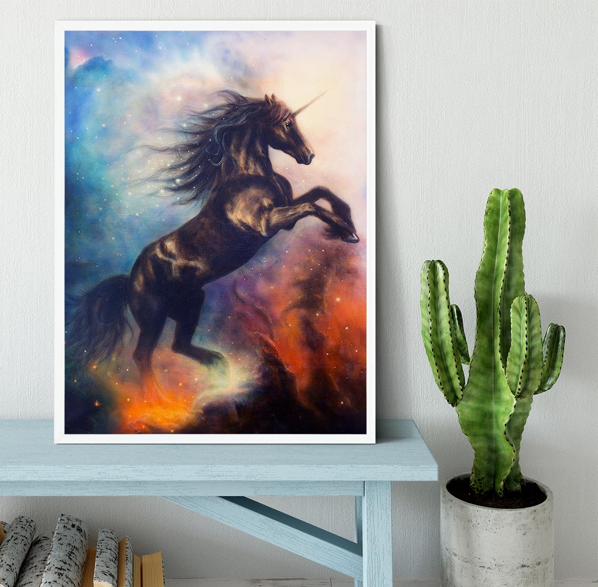 Black unicorn dancing in space Framed Print - Canvas Art Rocks -6