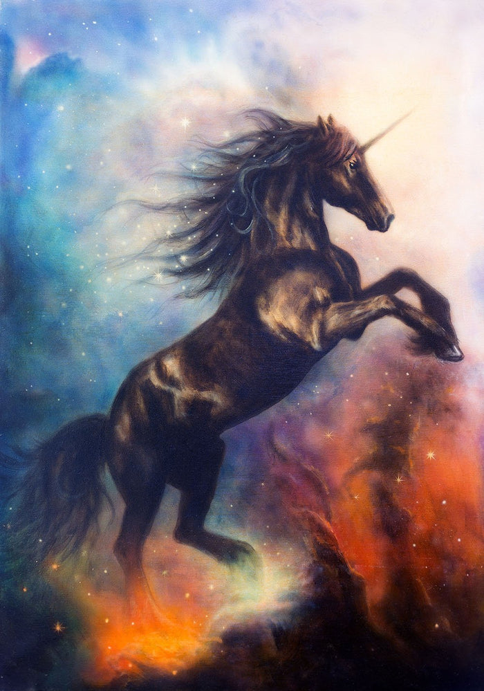 Black unicorn dancing in space Wall Mural Wallpaper