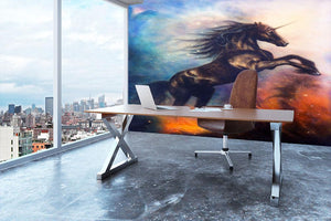 Black unicorn dancing in space Wall Mural Wallpaper - Canvas Art Rocks - 3