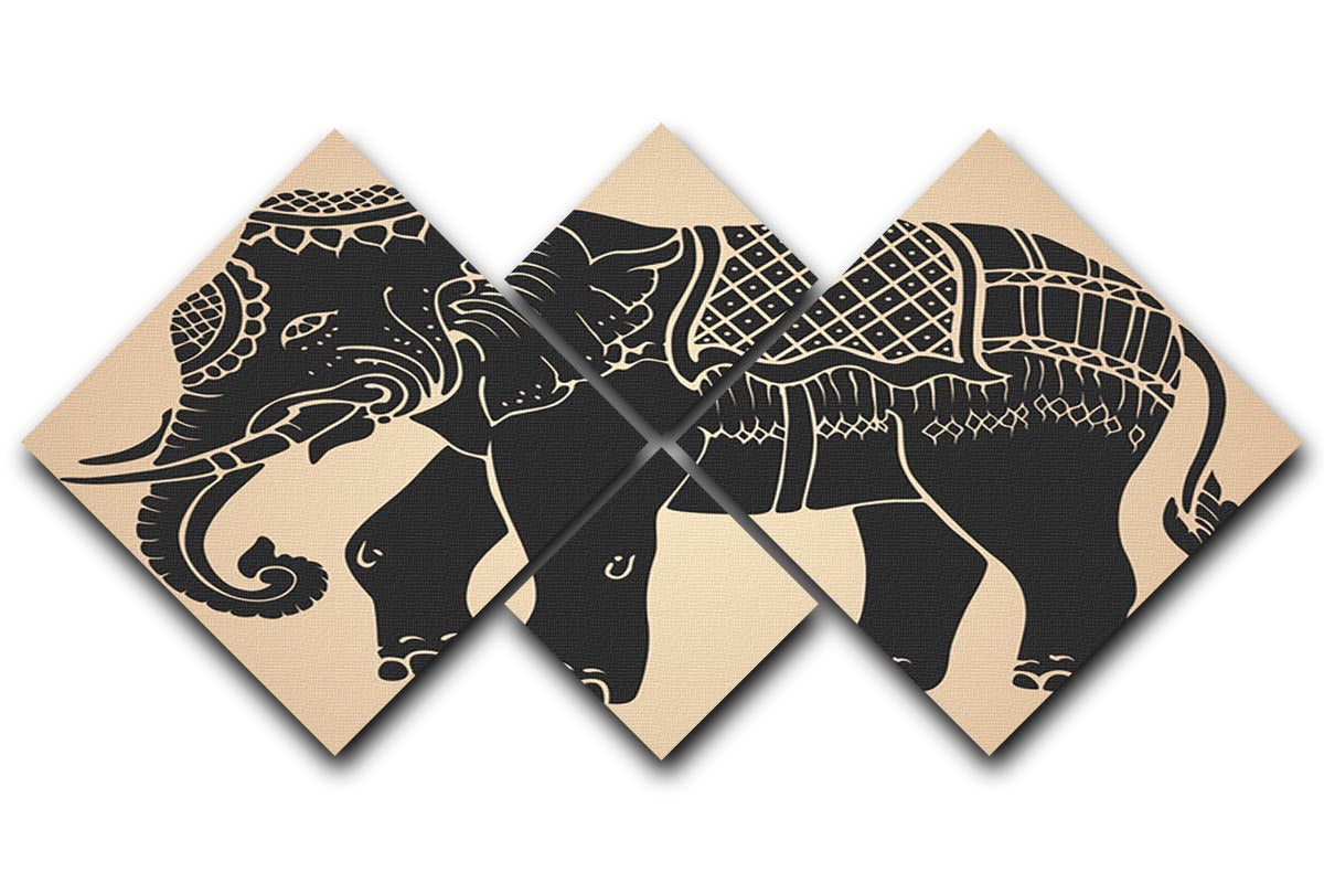 Black war elephant 4 Square Multi Panel Canvas - Canvas Art Rocks - 1