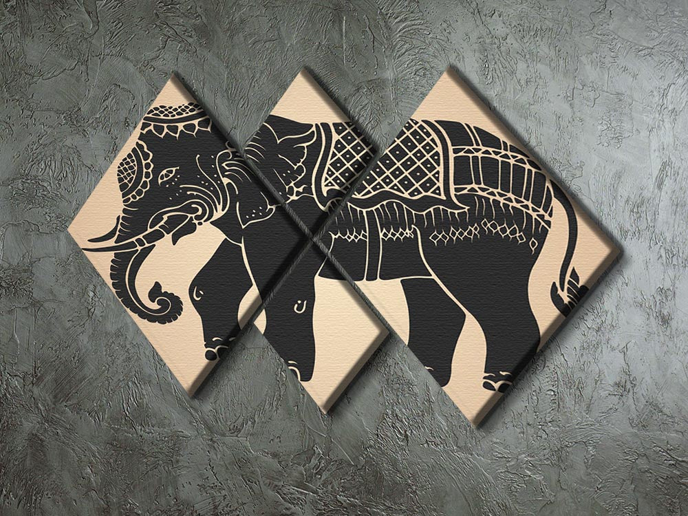 Black war elephant 4 Square Multi Panel Canvas - Canvas Art Rocks - 2