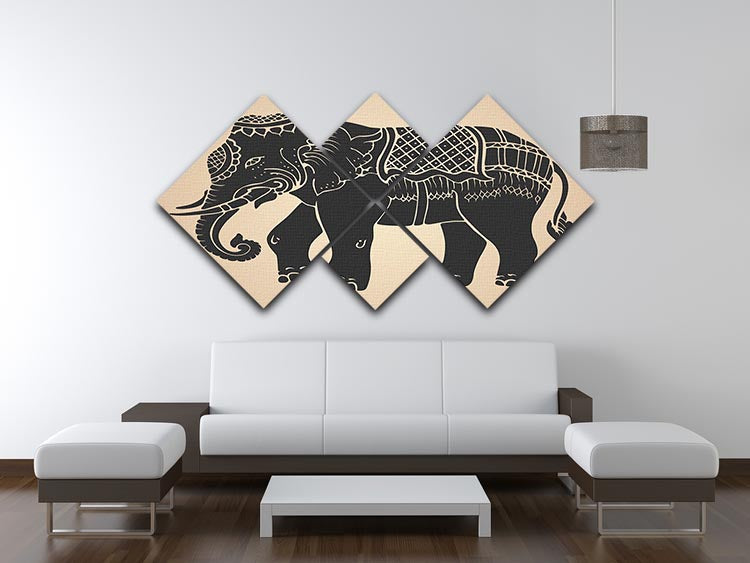 Black war elephant 4 Square Multi Panel Canvas - Canvas Art Rocks - 3