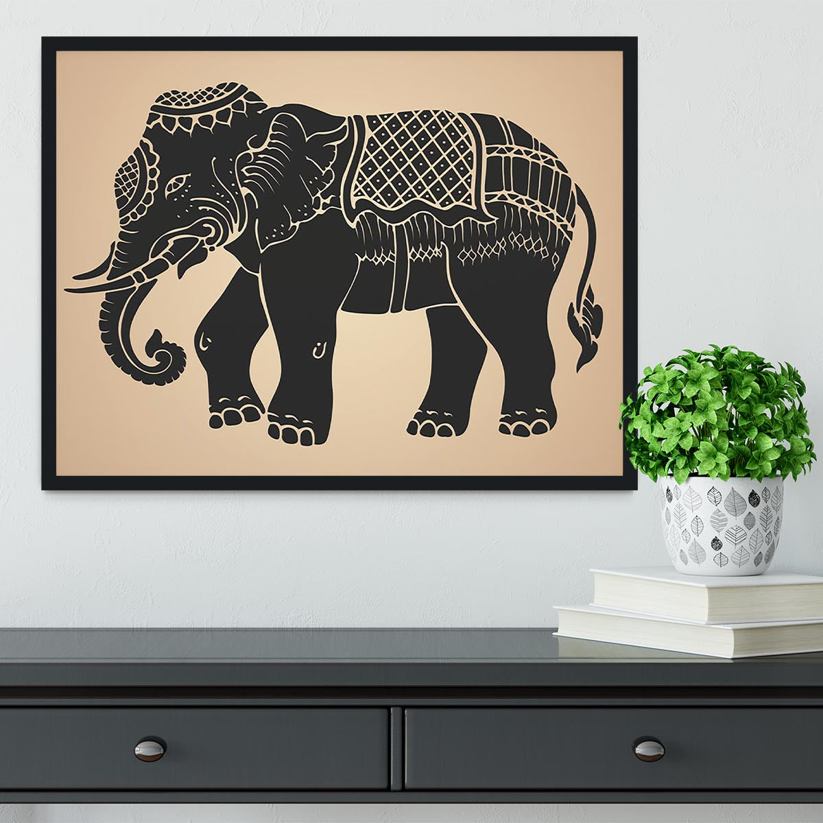 Black war elephant Framed Print - Canvas Art Rocks - 2