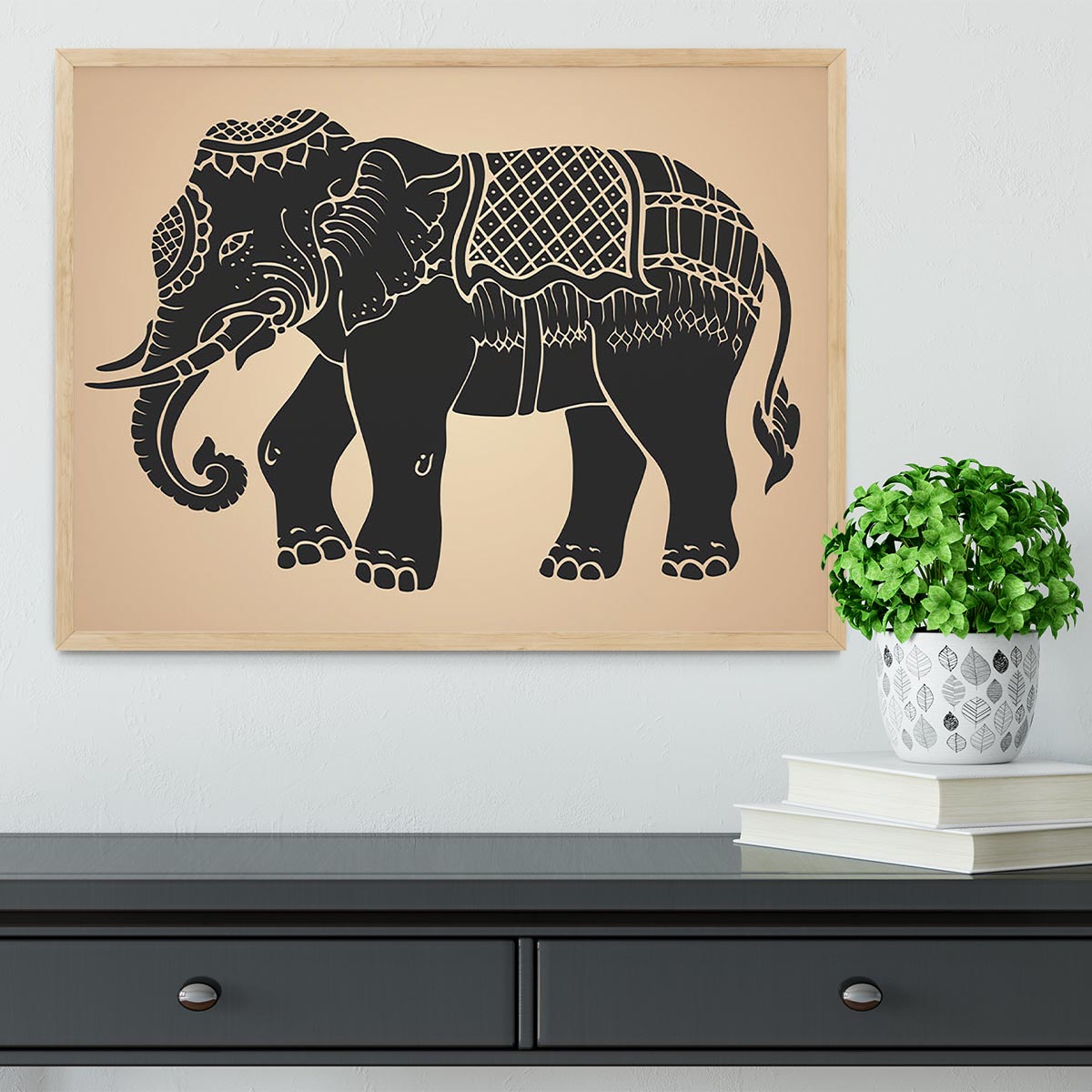 Black war elephant Framed Print - Canvas Art Rocks - 4