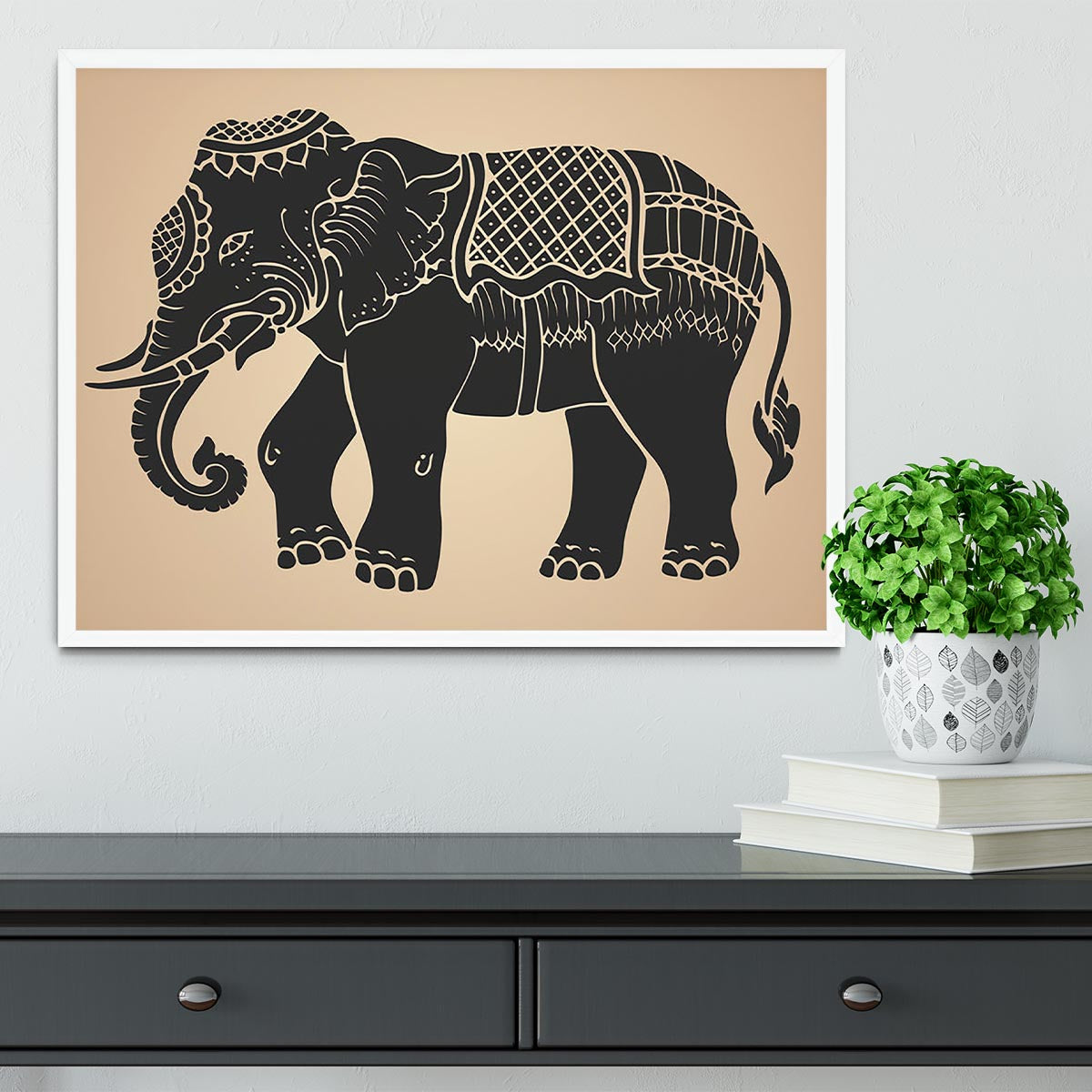 Black war elephant Framed Print - Canvas Art Rocks -6