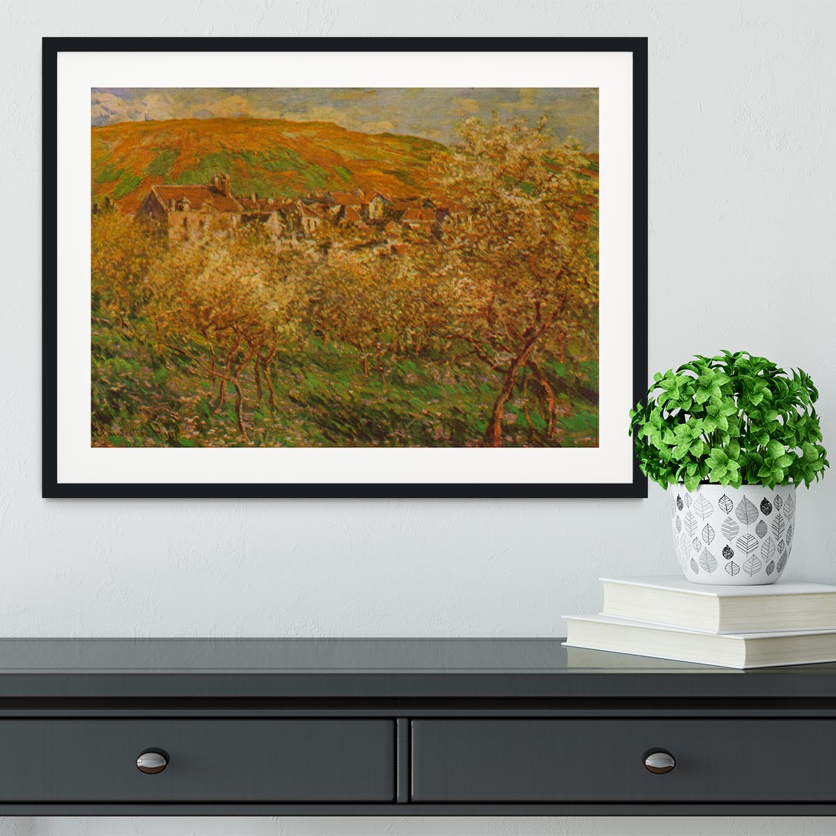 Blooming apple trees by Monet Framed Print - Canvas Art Rocks - 1