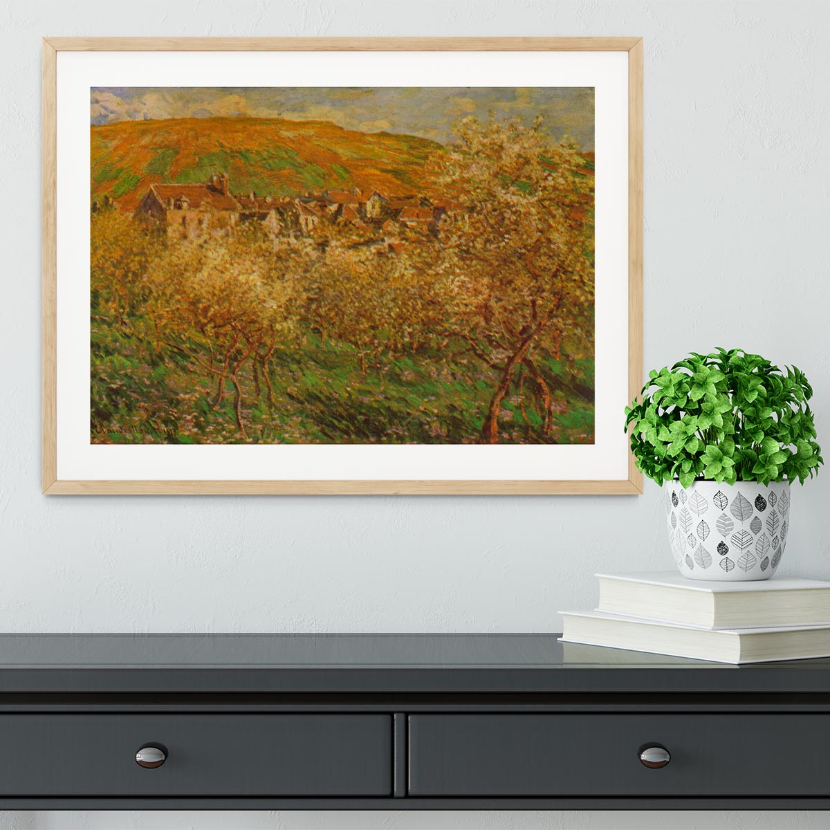 Blooming apple trees by Monet Framed Print - Canvas Art Rocks - 3