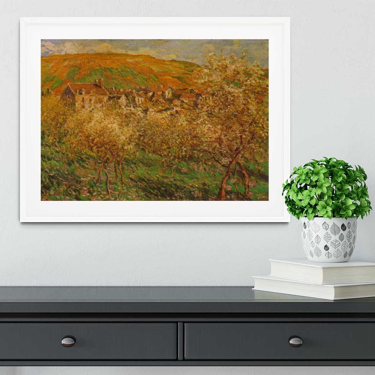 Blooming apple trees by Monet Framed Print - Canvas Art Rocks - 5