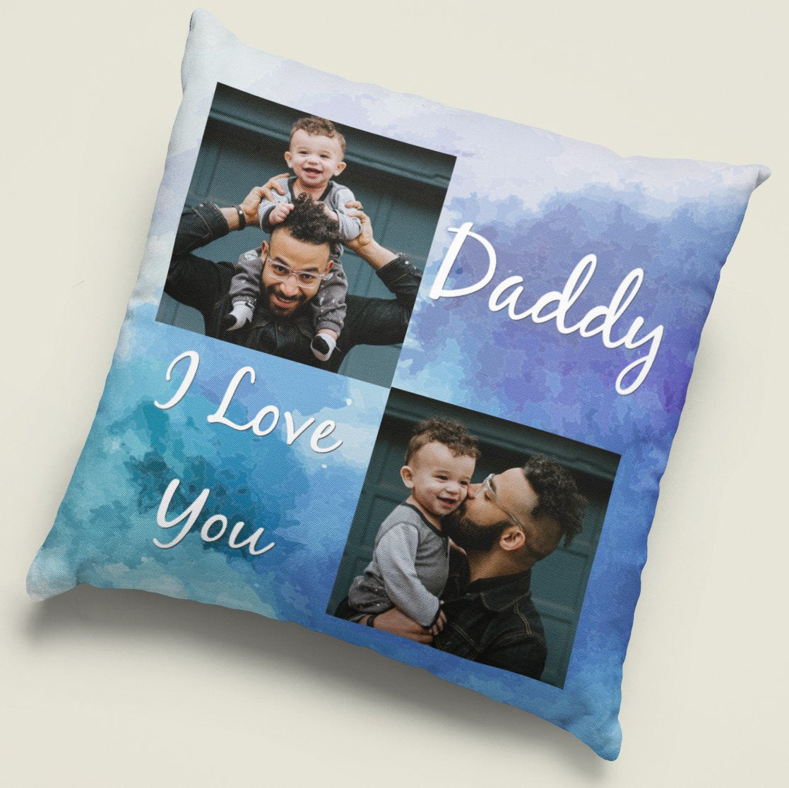 I Love You Watercolour Personalised Cushion Blue
