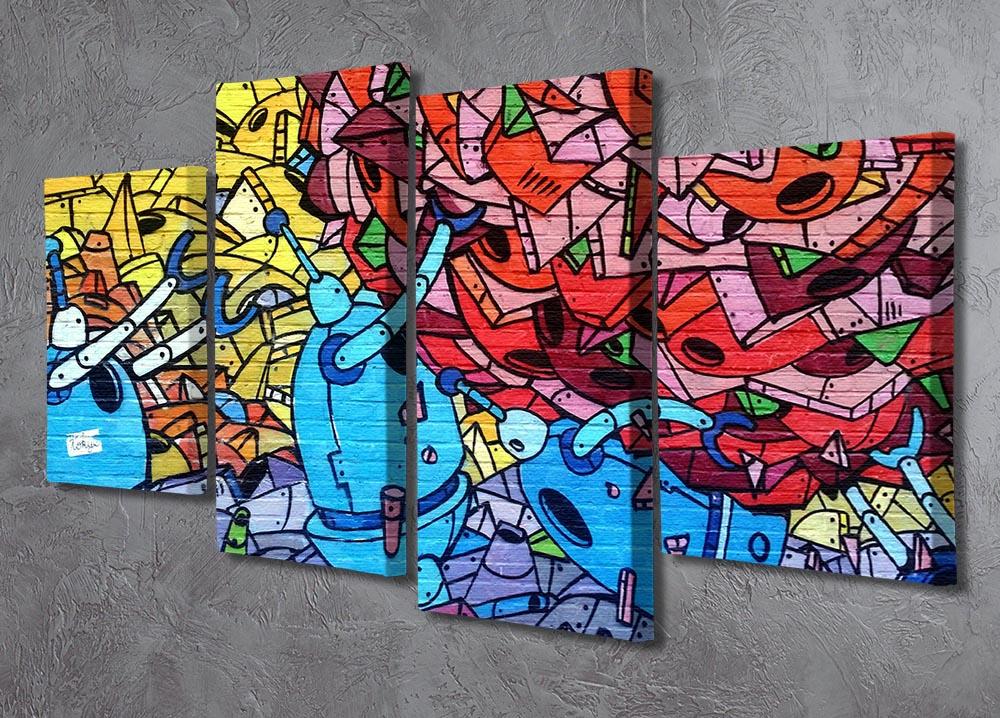 Blue Robot Graffiti 4 Split Panel Canvas - Canvas Art Rocks - 2