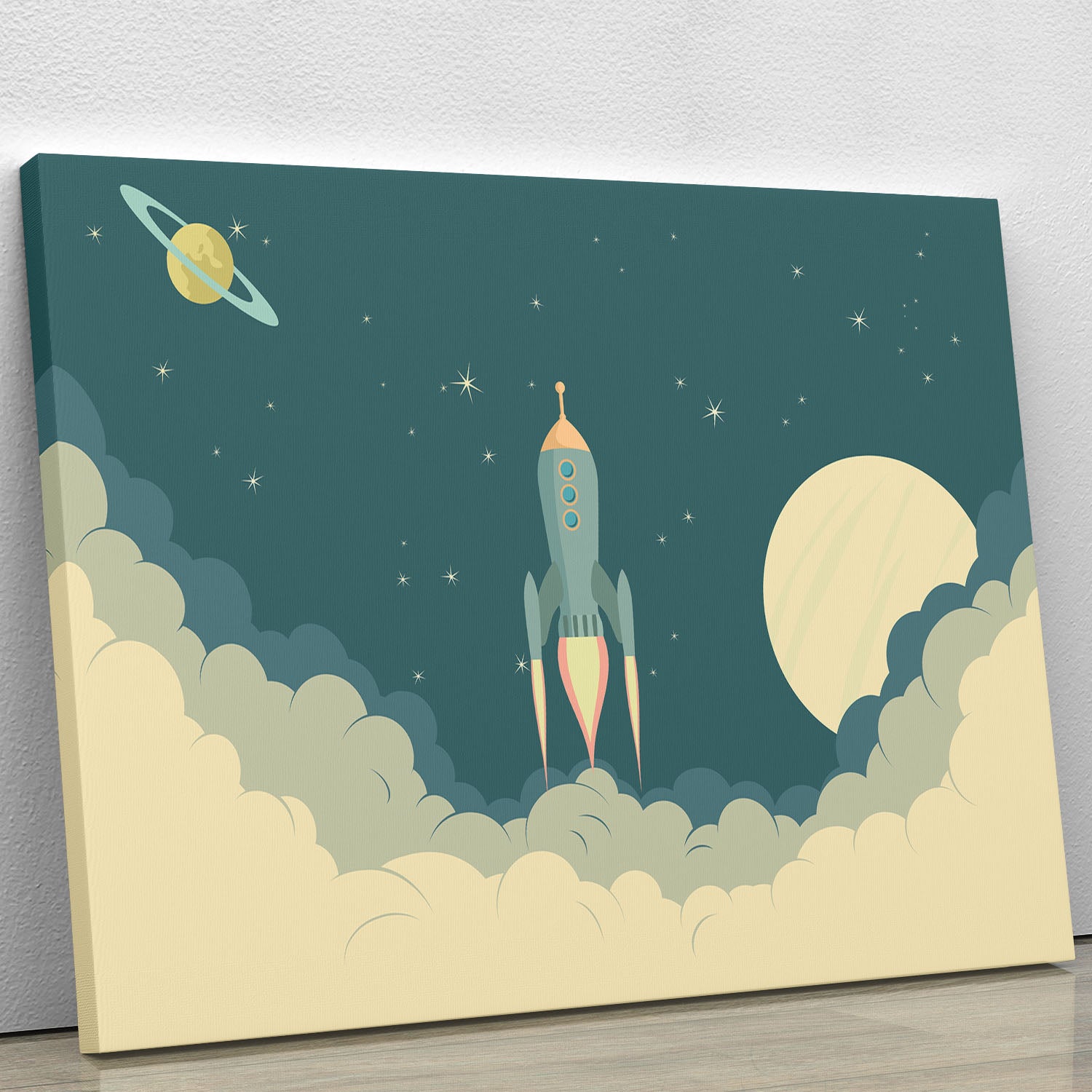 Blue Spaceship taking off Canvas Print or Poster - Canvas Art Rocks - 1