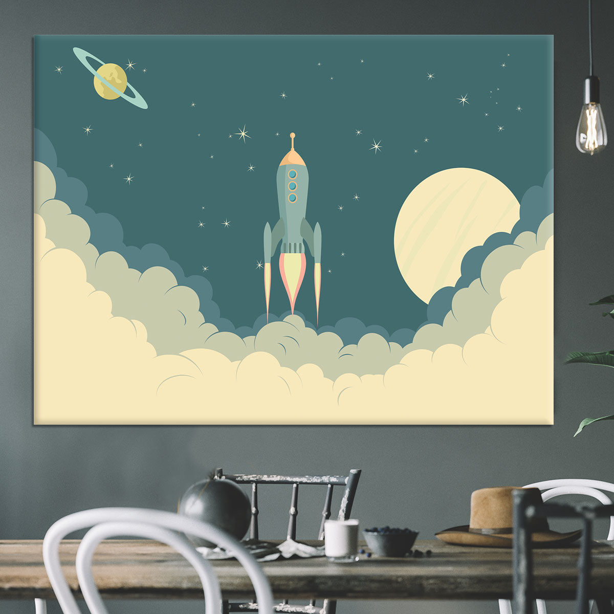 Blue Spaceship taking off Canvas Print or Poster - Canvas Art Rocks - 3