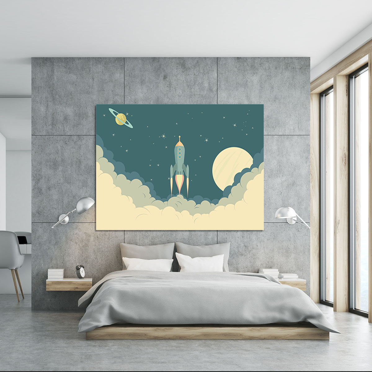 Blue Spaceship taking off Canvas Print or Poster - Canvas Art Rocks - 5