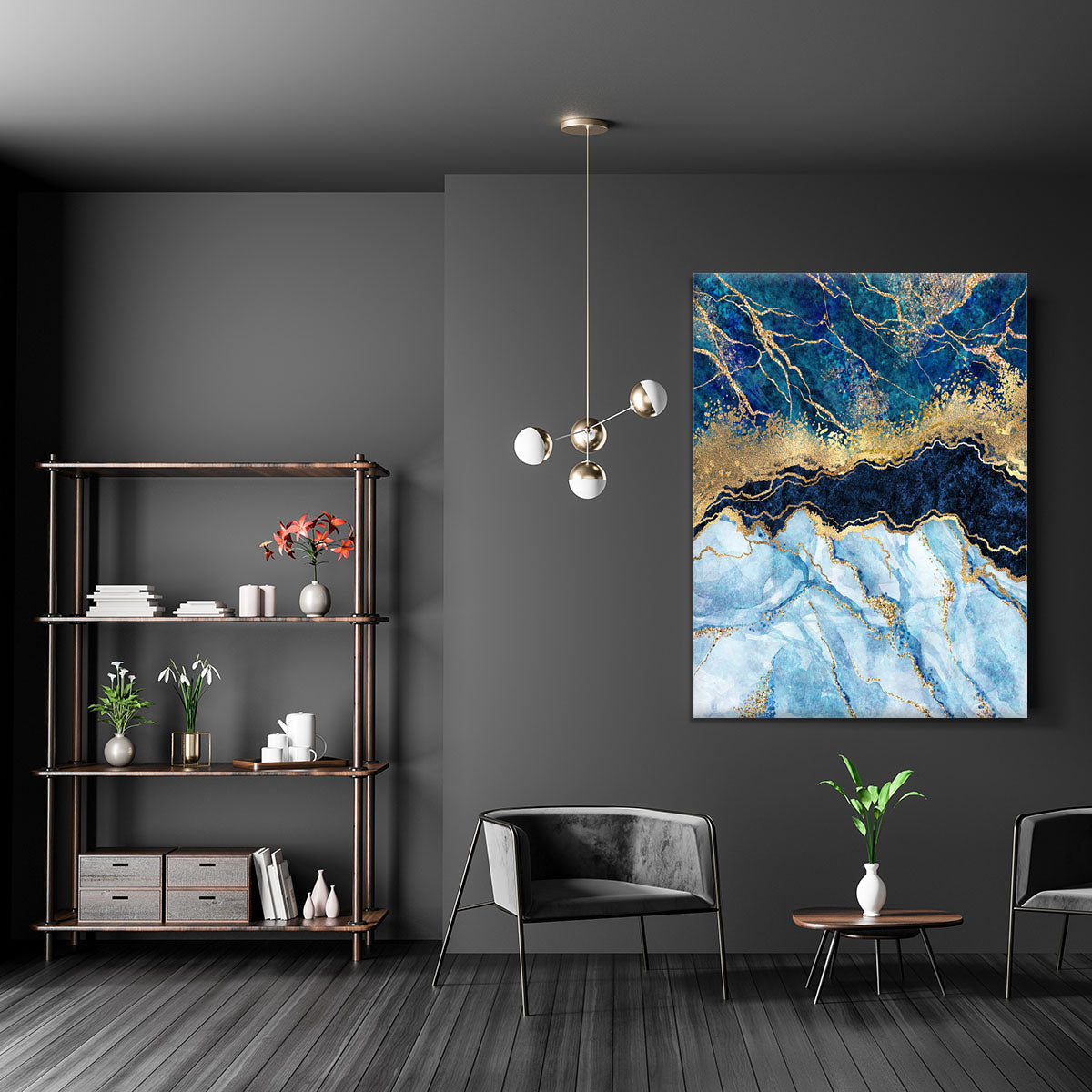 Blue and Gold Layered Marble Canvas Print or Poster - Canvas Art Rocks - 5
