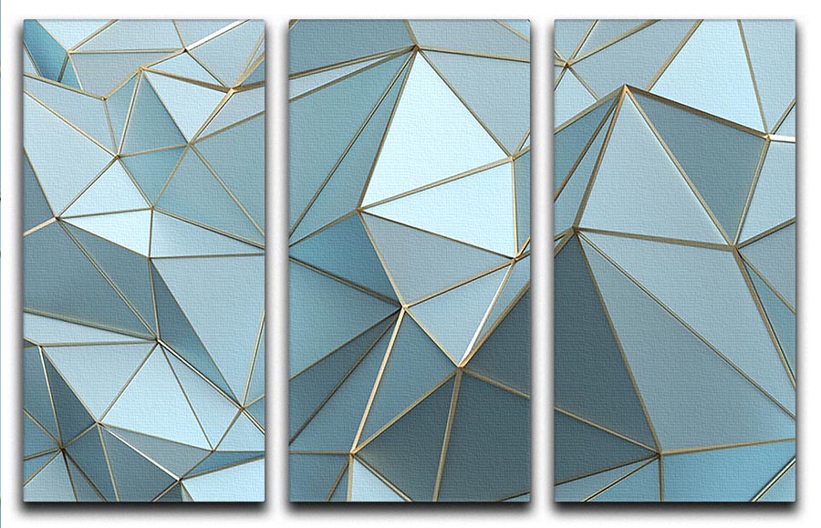 Blue and Gold Triangulated Surface 3 Split Panel Canvas Print - Canvas Art Rocks - 1