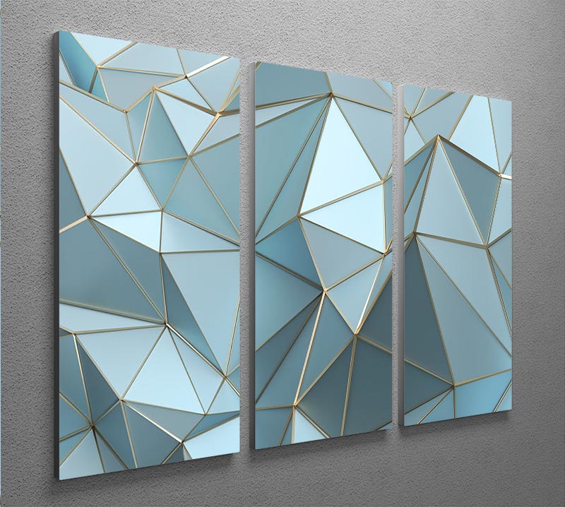 Blue and Gold Triangulated Surface 3 Split Panel Canvas Print - Canvas Art Rocks - 2