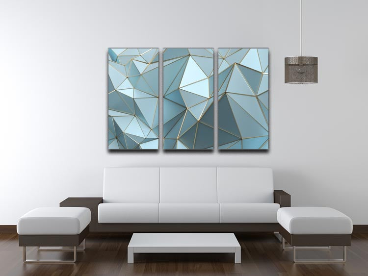 Blue and Gold Triangulated Surface 3 Split Panel Canvas Print - Canvas Art Rocks - 3