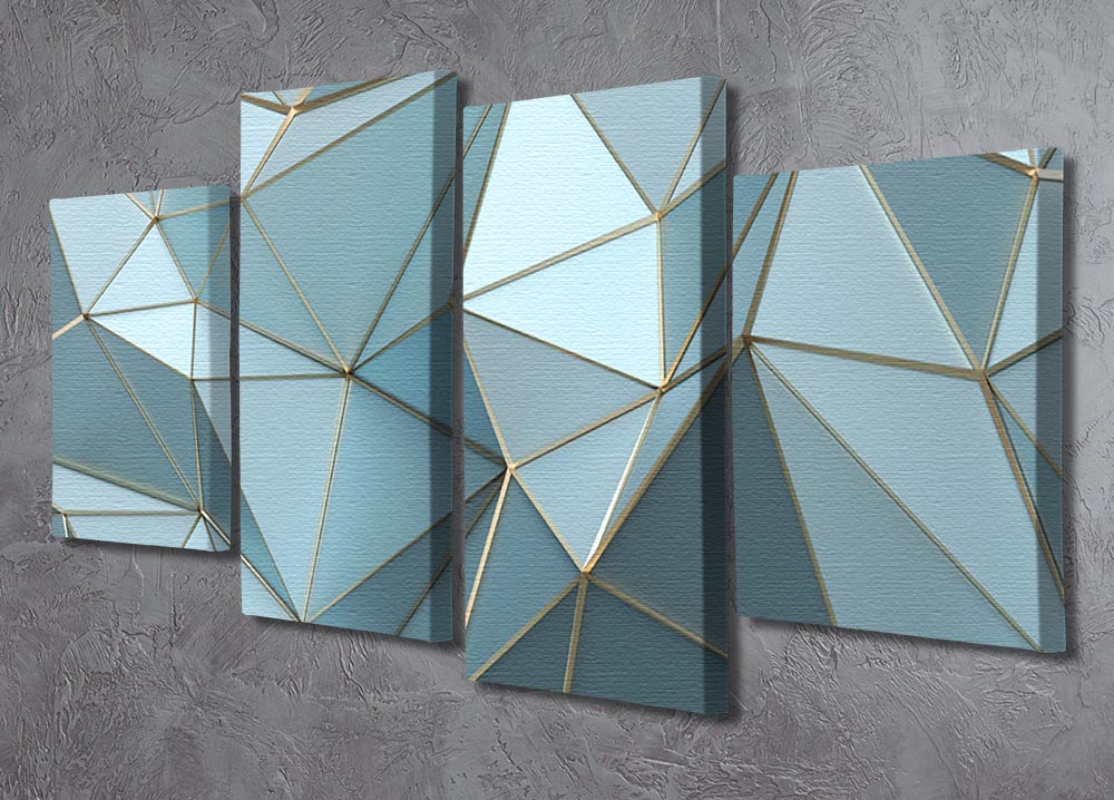 Blue and Gold Triangulated Surface 4 Split Panel Canvas - Canvas Art Rocks - 2