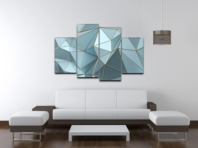Blue and Gold Triangulated Surface 4 Split Panel Canvas - Canvas Art Rocks - 3