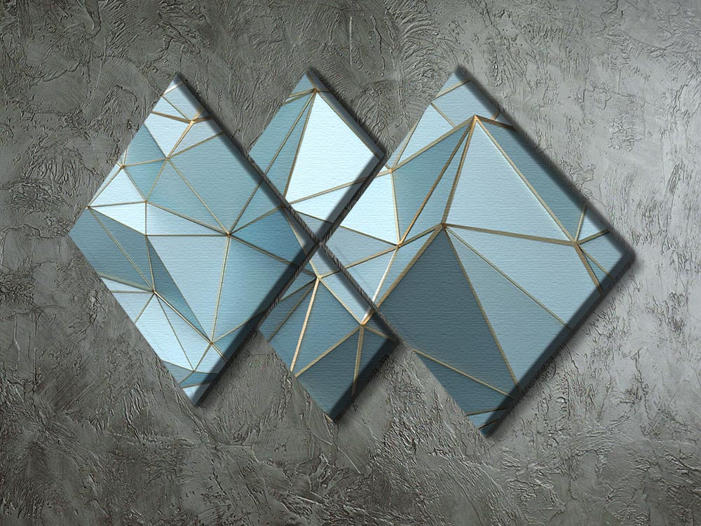 Blue and Gold Triangulated Surface 4 Square Multi Panel Canvas - Canvas Art Rocks - 2