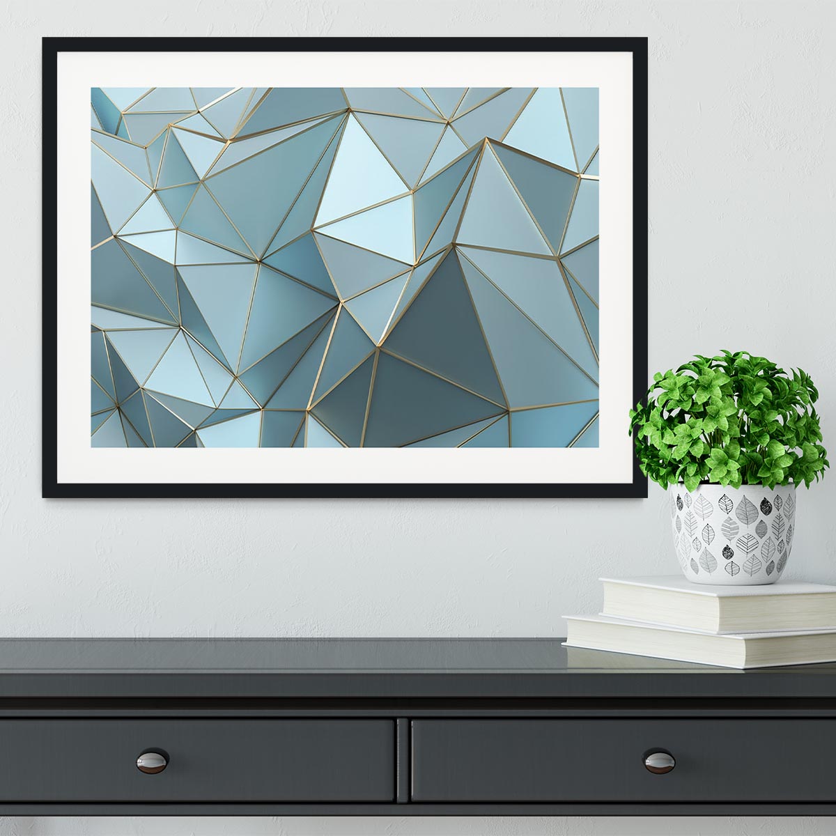 Blue and Gold Triangulated Surface Framed Print - Canvas Art Rocks - 1
