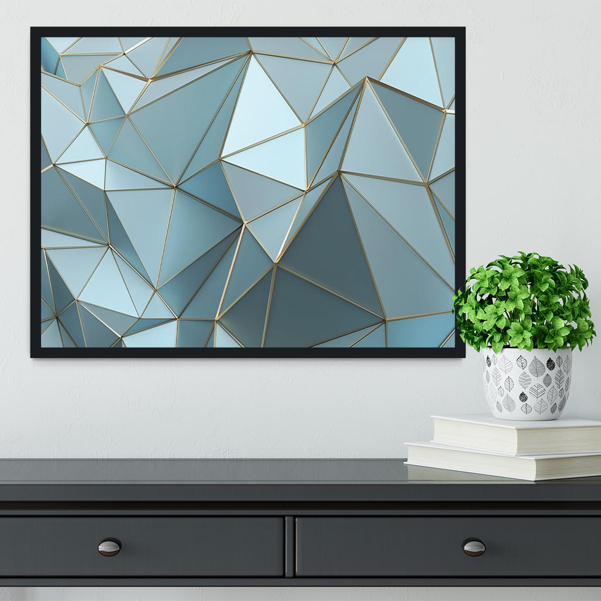 Blue and Gold Triangulated Surface Framed Print - Canvas Art Rocks - 2