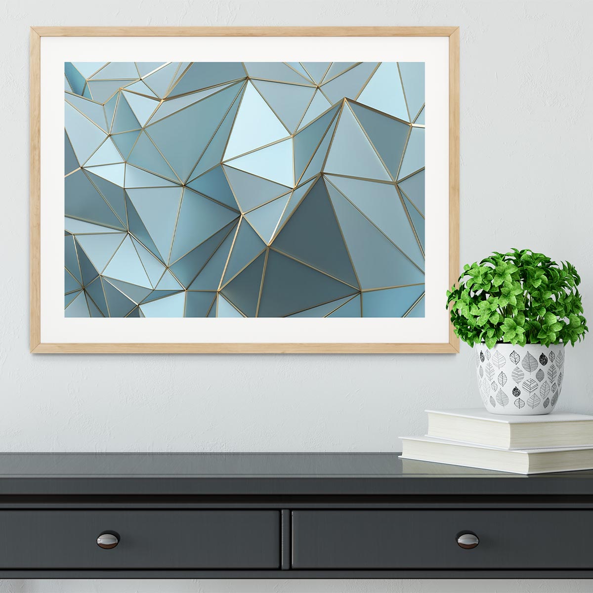 Blue and Gold Triangulated Surface Framed Print - Canvas Art Rocks - 3