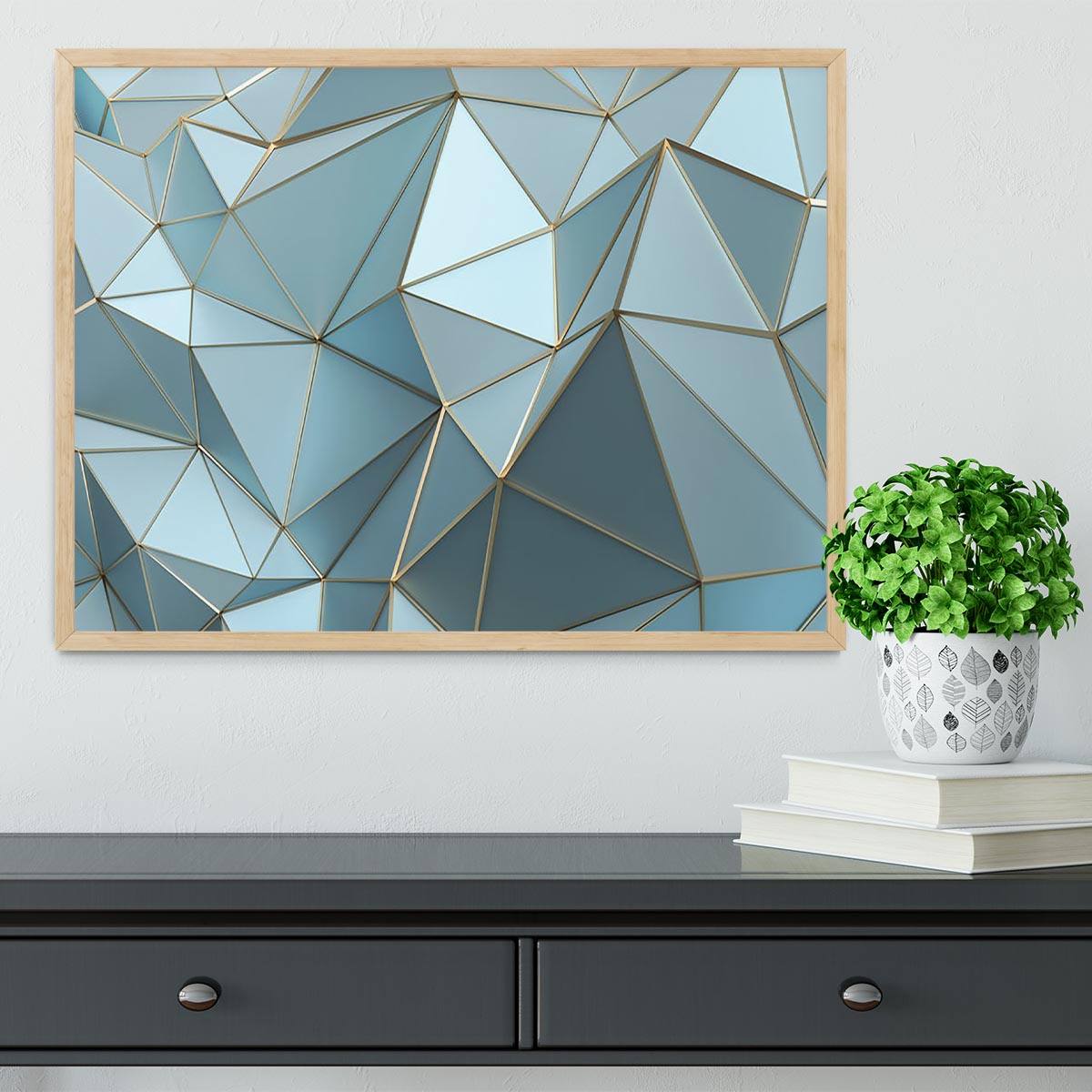 Blue and Gold Triangulated Surface Framed Print - Canvas Art Rocks - 4
