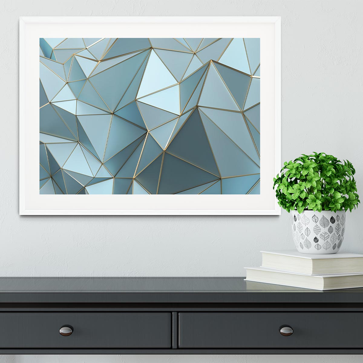 Blue and Gold Triangulated Surface Framed Print - Canvas Art Rocks - 5