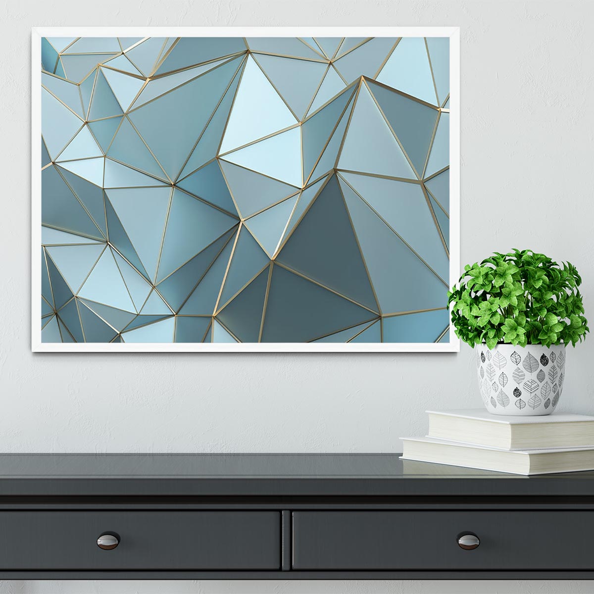 Blue and Gold Triangulated Surface Framed Print - Canvas Art Rocks -6
