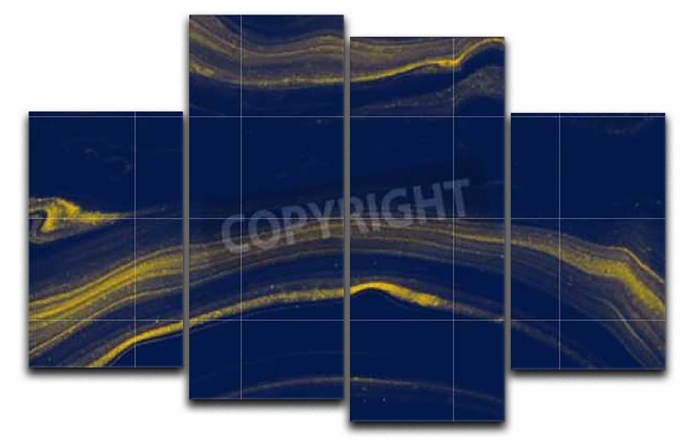 Blue and Gold Veined Marble 4 Split Panel Canvas - Canvas Art Rocks - 1