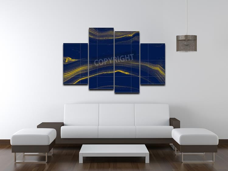 Blue and Gold Veined Marble 4 Split Panel Canvas - Canvas Art Rocks - 3