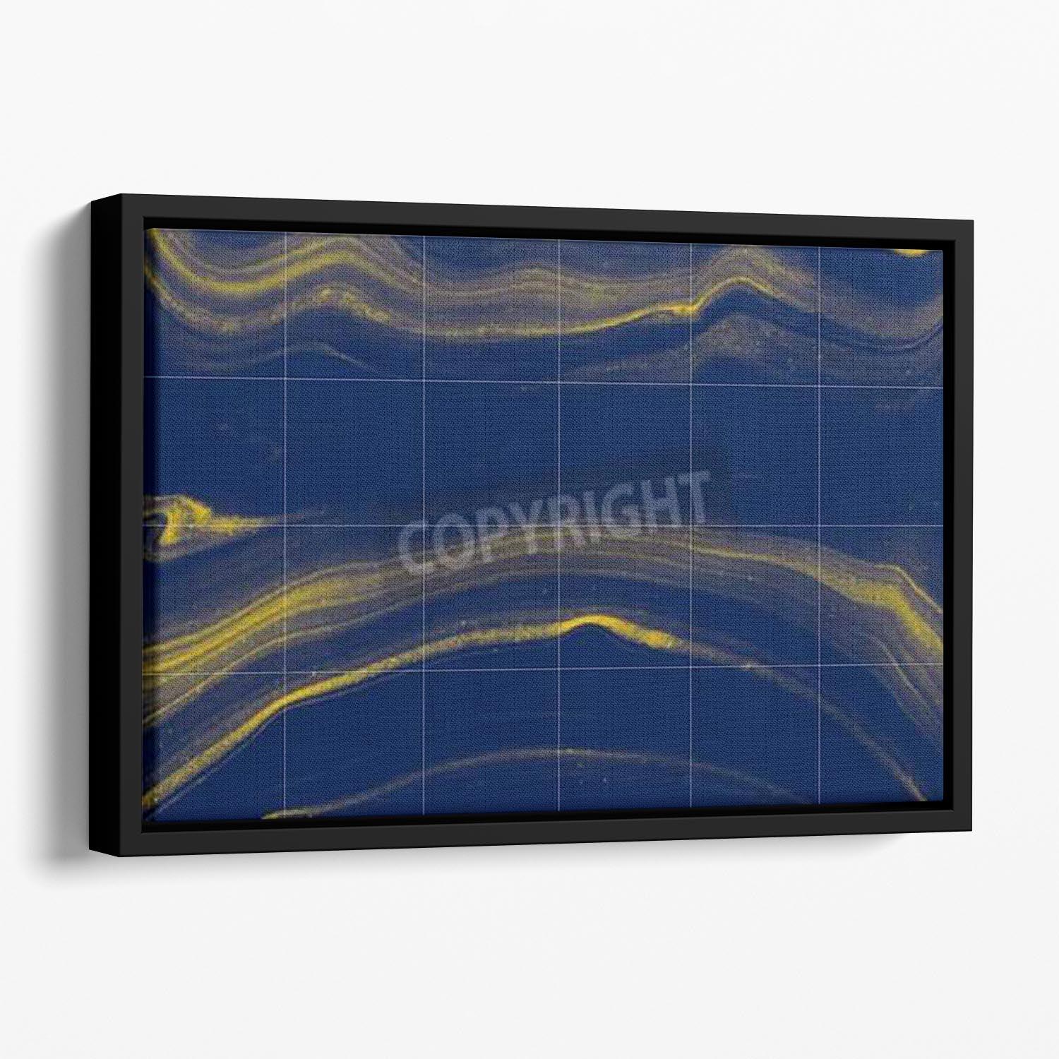Blue and Gold Veined Marble Floating Framed Canvas - Canvas Art Rocks - 1