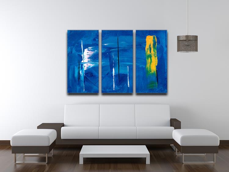 Blue and Green Abstract Painting 3 Split Panel Canvas Print - Canvas Art Rocks - 3