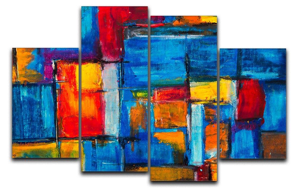Blue and Red Square Abstract Painting 4 Split Panel Canvas  - Canvas Art Rocks - 1