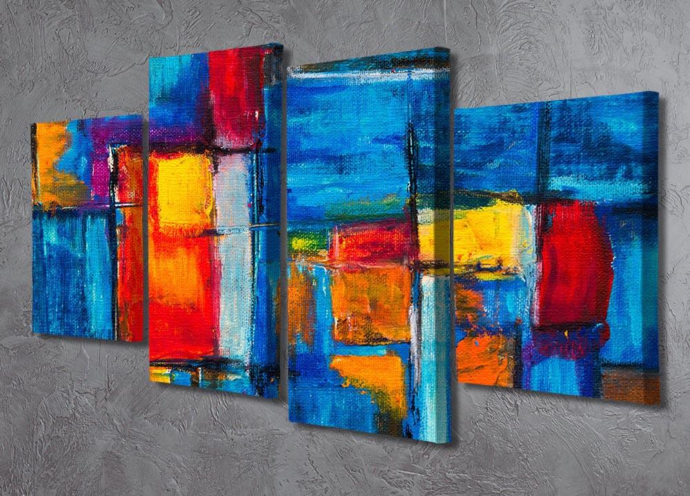 Blue and Red Square Abstract Painting 4 Split Panel Canvas - Canvas Art Rocks - 2