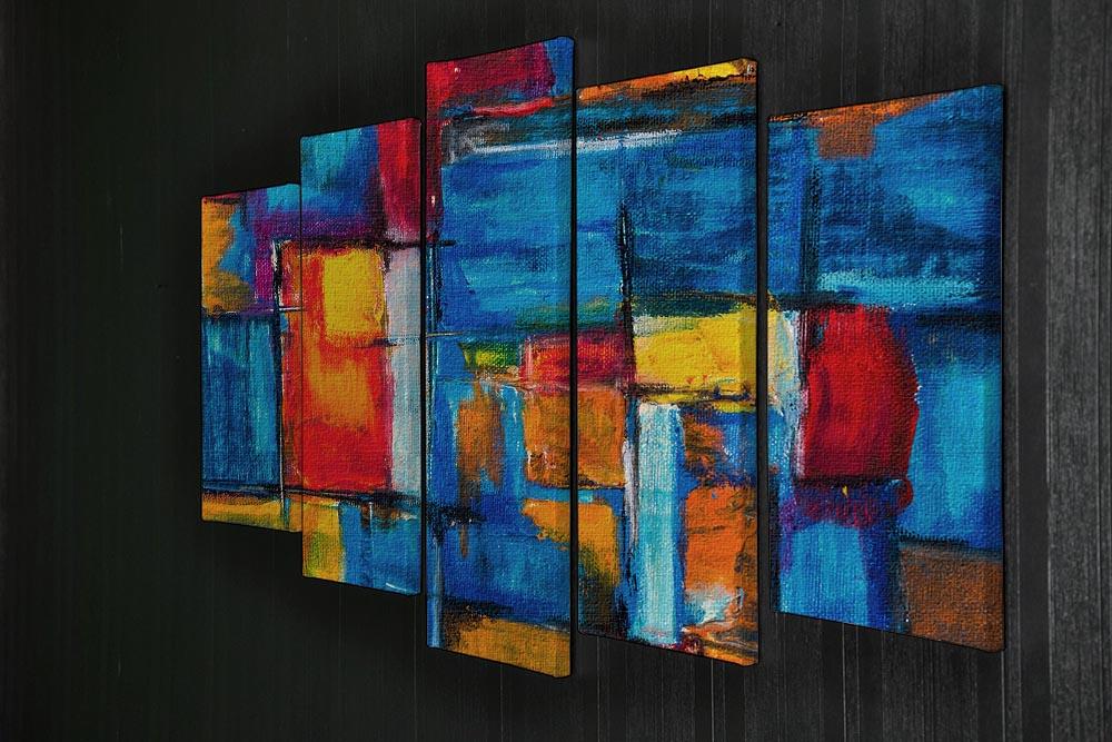 Blue and Red Square Abstract Painting 5 Split Panel Canvas - Canvas Art Rocks - 2