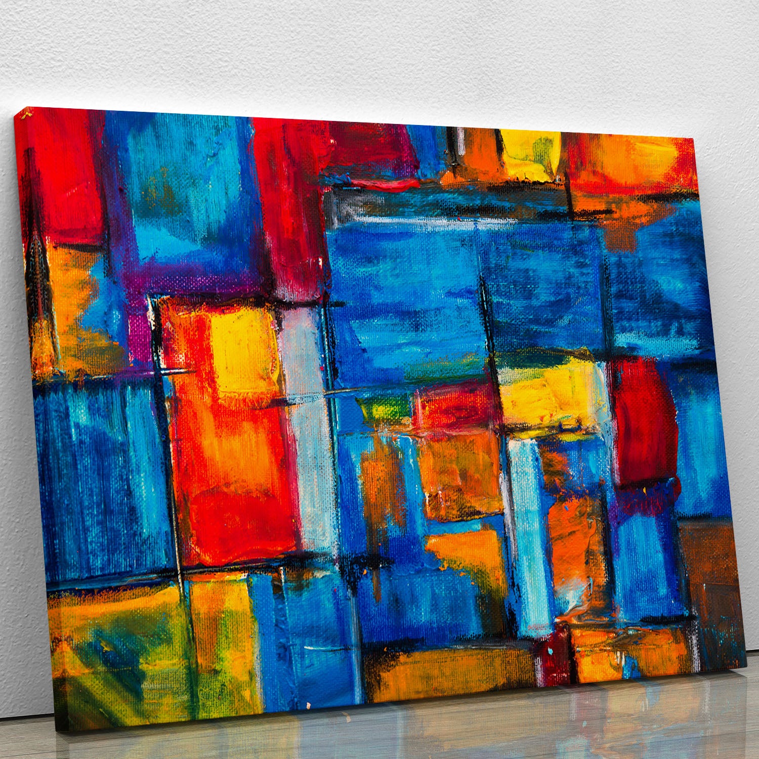 Blue and Red Square Abstract Painting Canvas Print or Poster - Canvas Art Rocks - 1