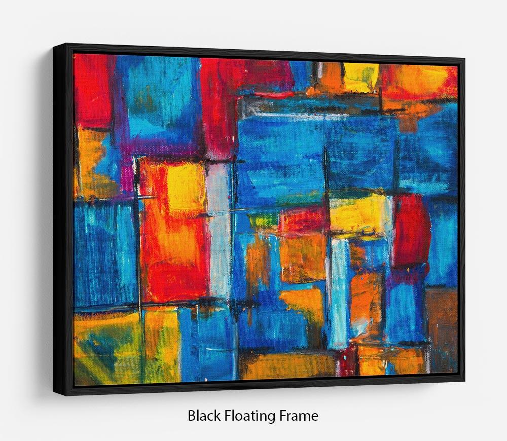 Blue and Red Square Abstract Painting Floating Frame Canvas