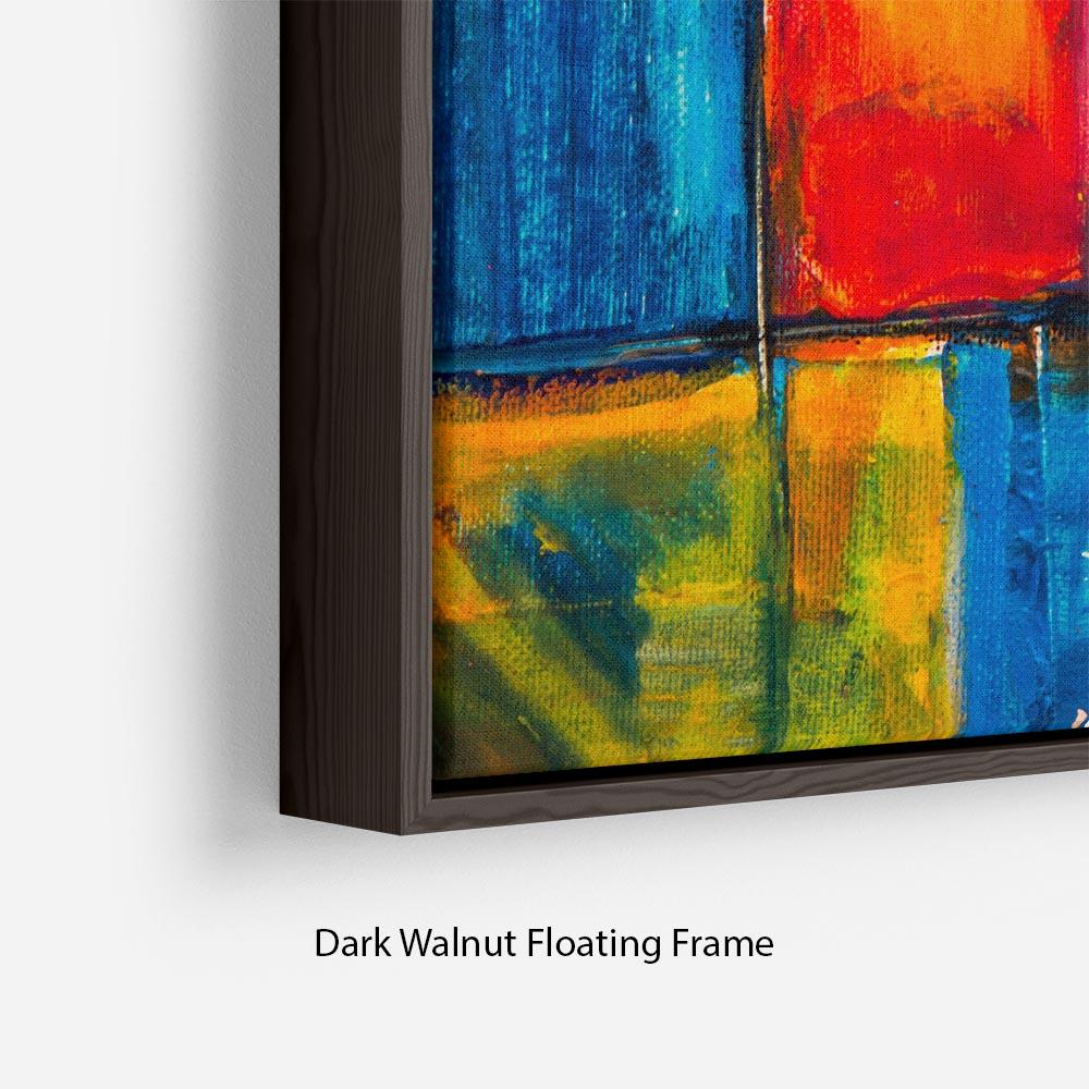 Blue and Red Square Abstract Painting Floating Frame Canvas