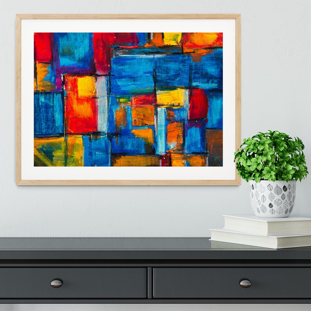 Blue and Red Square Abstract Painting Framed Print - Canvas Art Rocks - 3