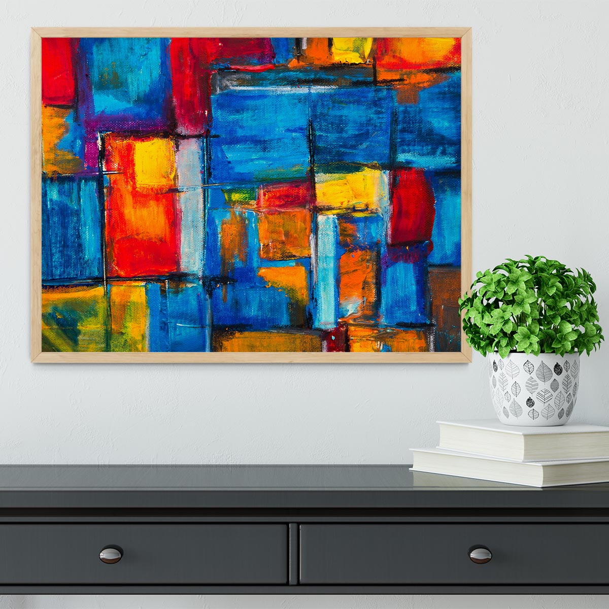Blue and Red Square Abstract Painting Framed Print - Canvas Art Rocks - 4