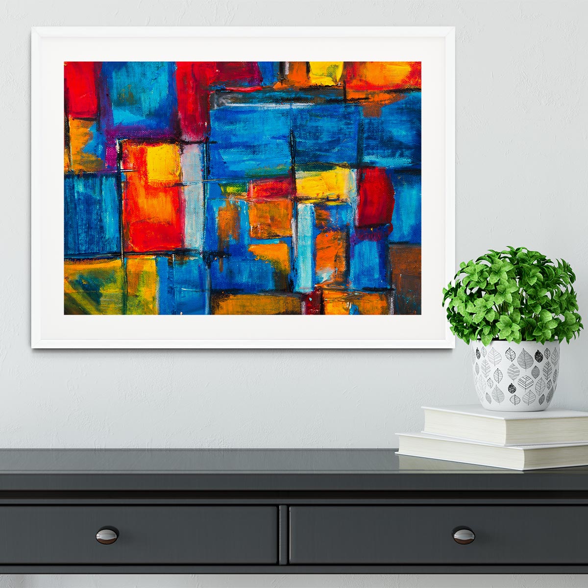 Blue and Red Square Abstract Painting Framed Print - Canvas Art Rocks - 5