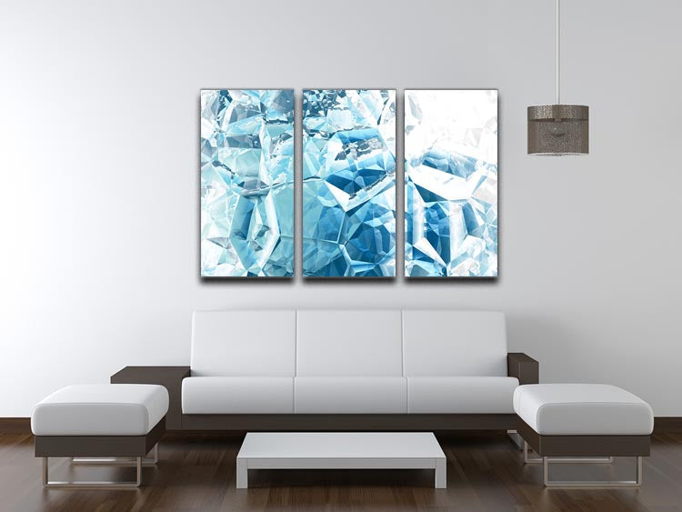 Blue and White Crystal 3 Split Panel Canvas Print - Canvas Art Rocks - 3